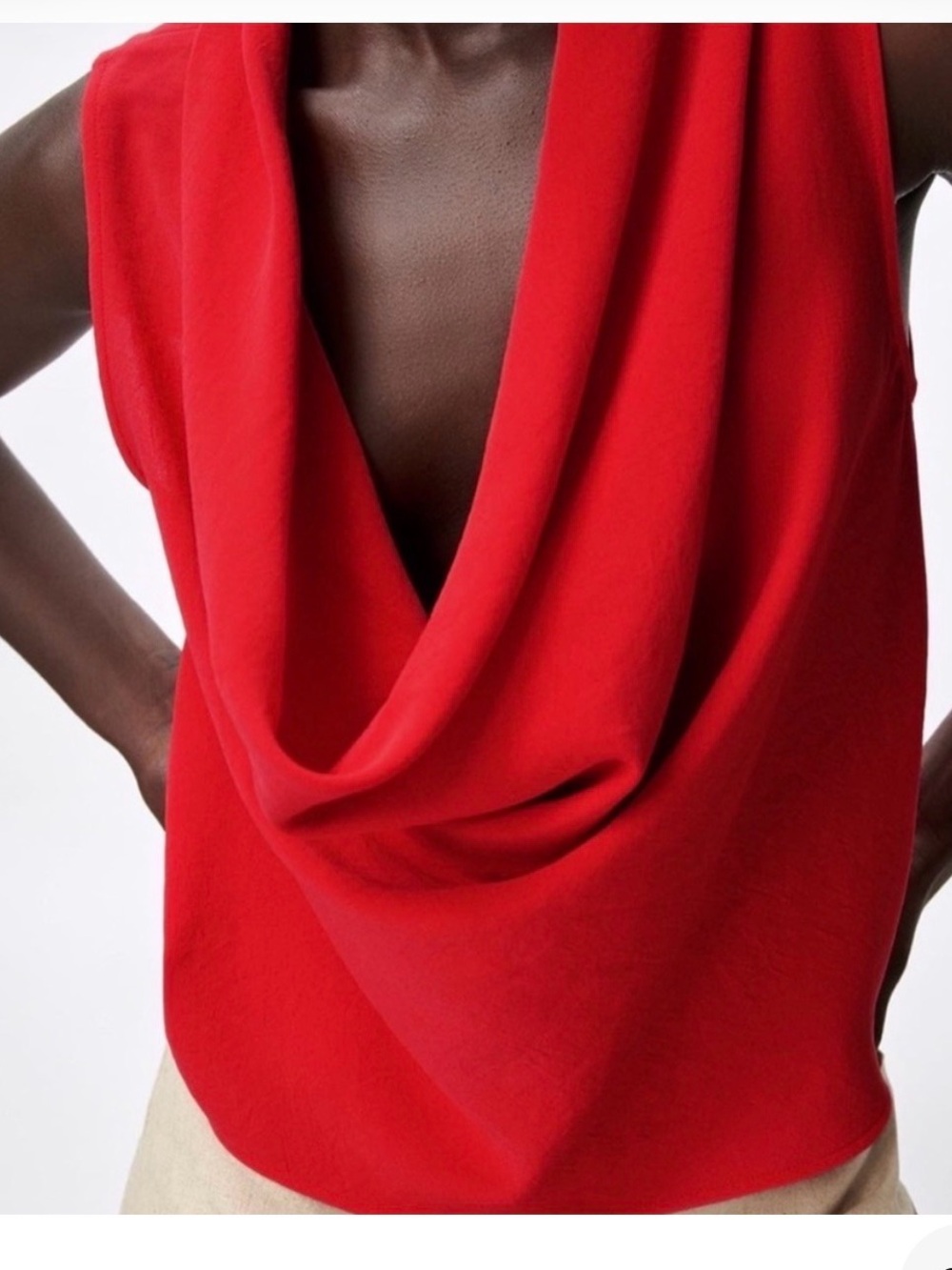 Zara Red Draped Cowl Neck Blouse